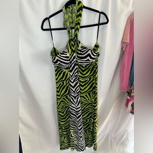 Mlle Gabrielle Green and Black Patterned Dress